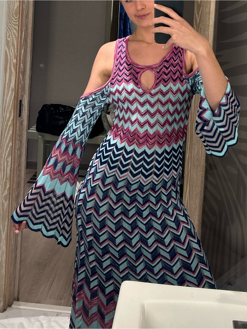 BCBGMaxAzria Multicolor Chevron Long Sleeve Dress
